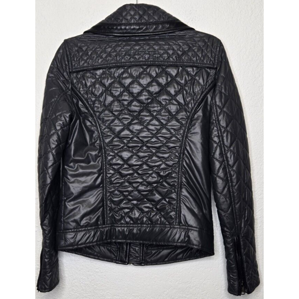 Dolce & Gabbana Moto Jacket Womens 42 Black Nylon Quilted Zip Leather Biker Edgy - Picture 4 of 8